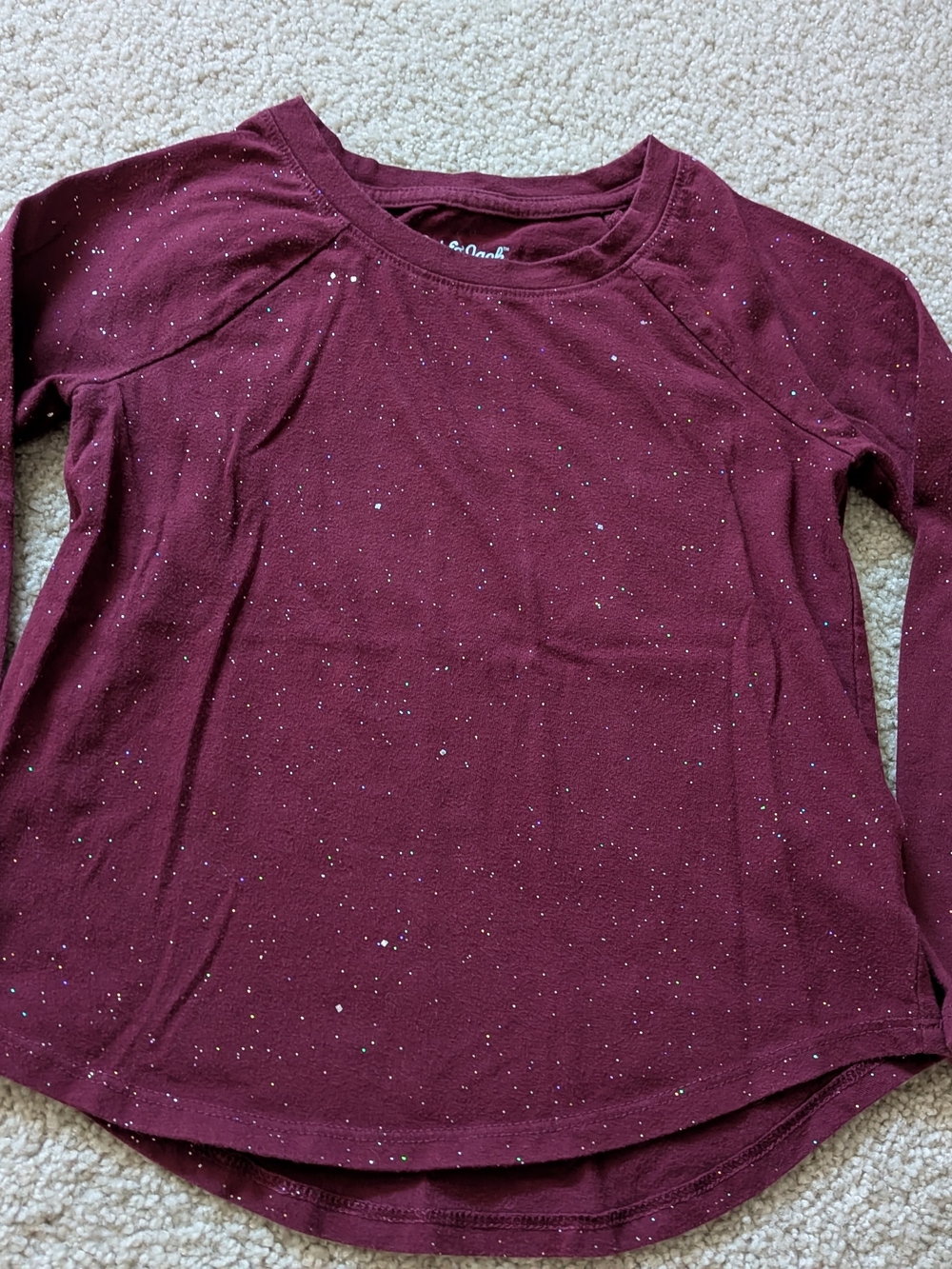 Cat & Jack Girls' Burgundy Long-Sleeve Glitter Tee